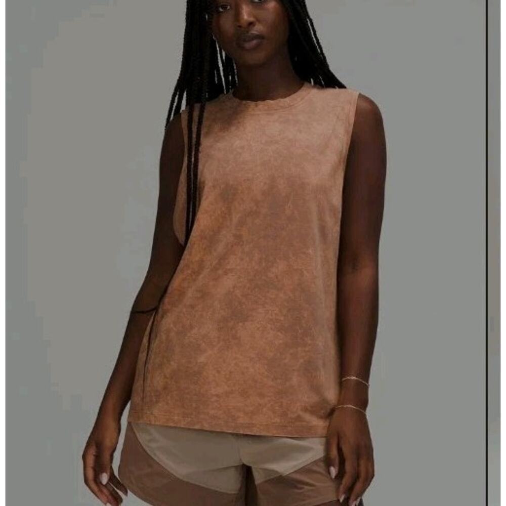 Lululemon All Yours Boyfriend Tank Top Sz L Brown Tie Dye Activewear Festival